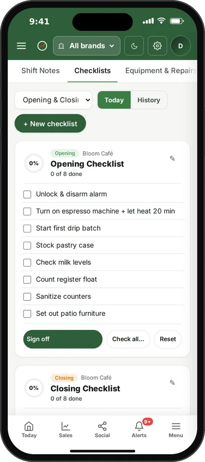 Ospelia Checklists screen on an iPhone