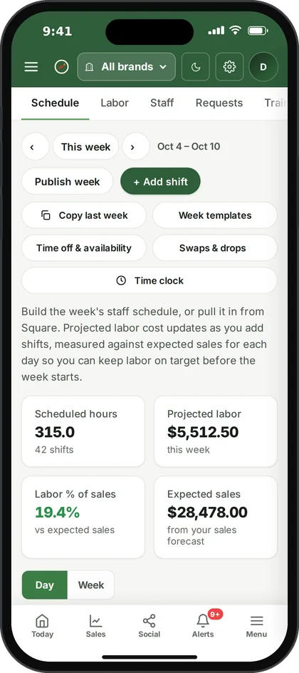 Ospelia Schedule screen on an iPhone