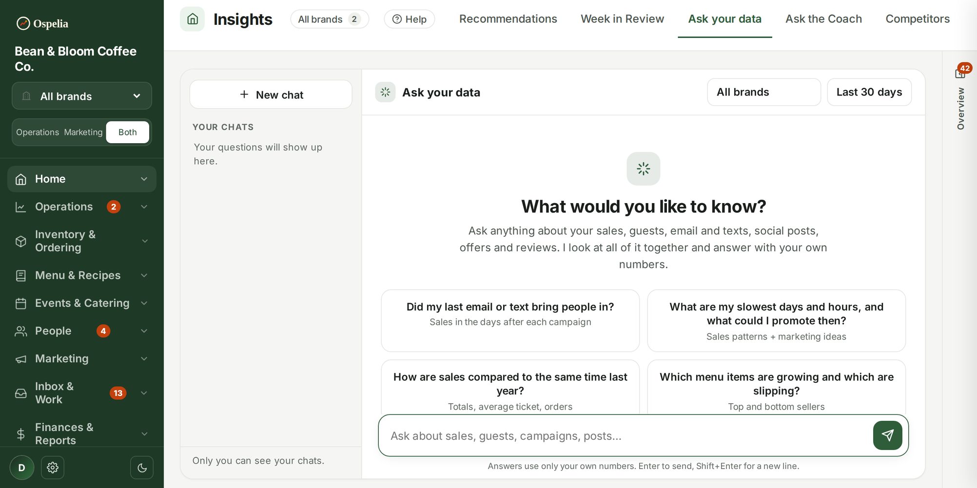 Ask your data screen in Ospelia