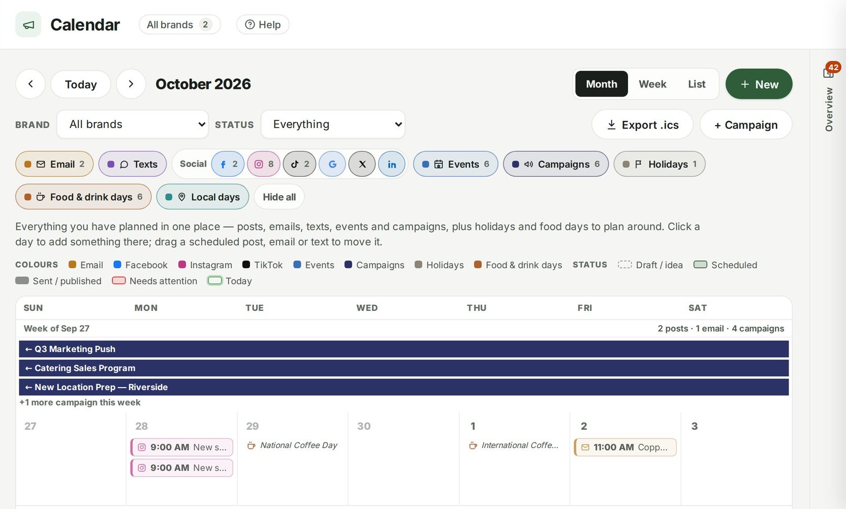 Marketing calendar