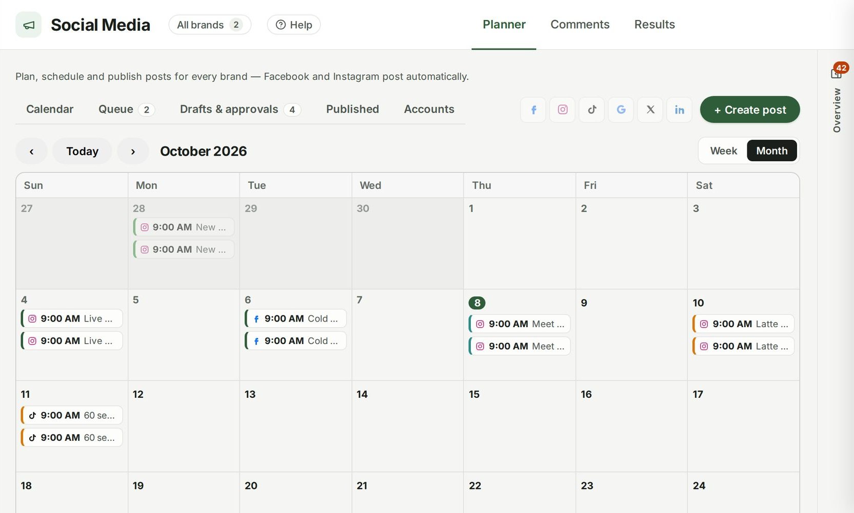 Social planner with scheduled posts