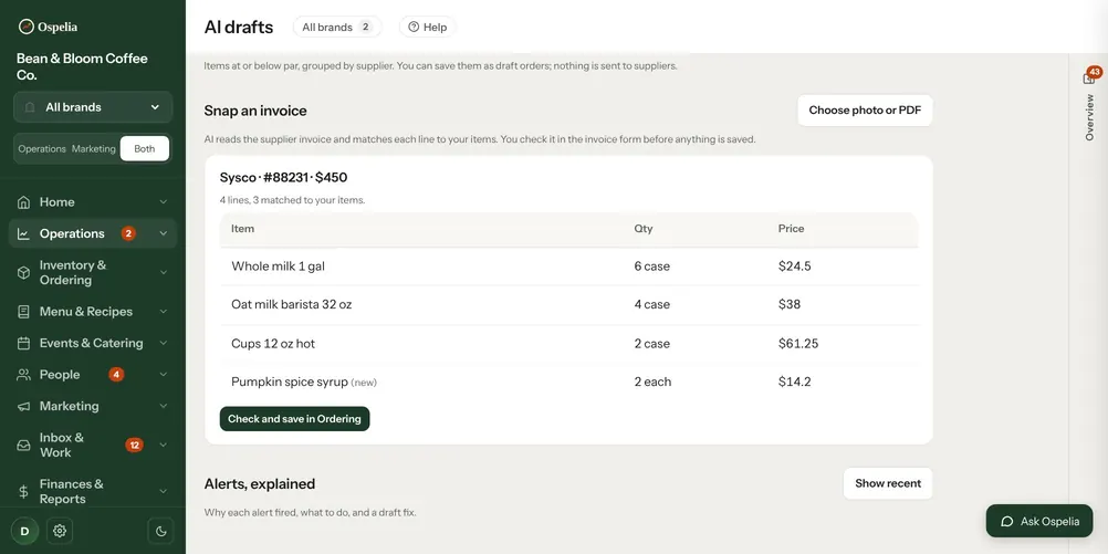 Snap an invoice screen in Ospelia